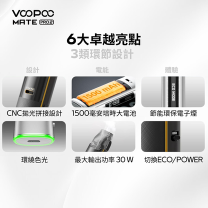 原廠正品 VOOPOO Vmate Pro 2 Pod Kit 1500mAh 30W 高質感  雷雕機身 電子煙